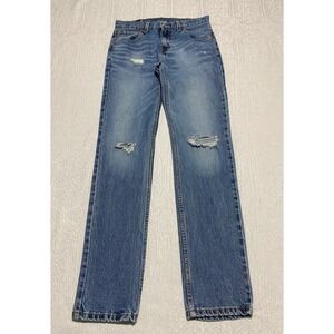 Levis 511 Distressed Jeans Mens 30×32 Blue Slim‎ Skater Whiskers Ripped Knee